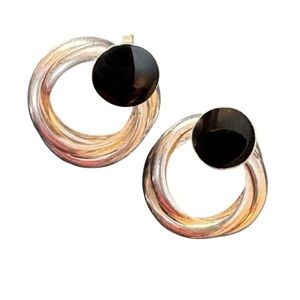 Italian Italy 925 Sterling Silver Black & Silver Designer Dangle Earrings